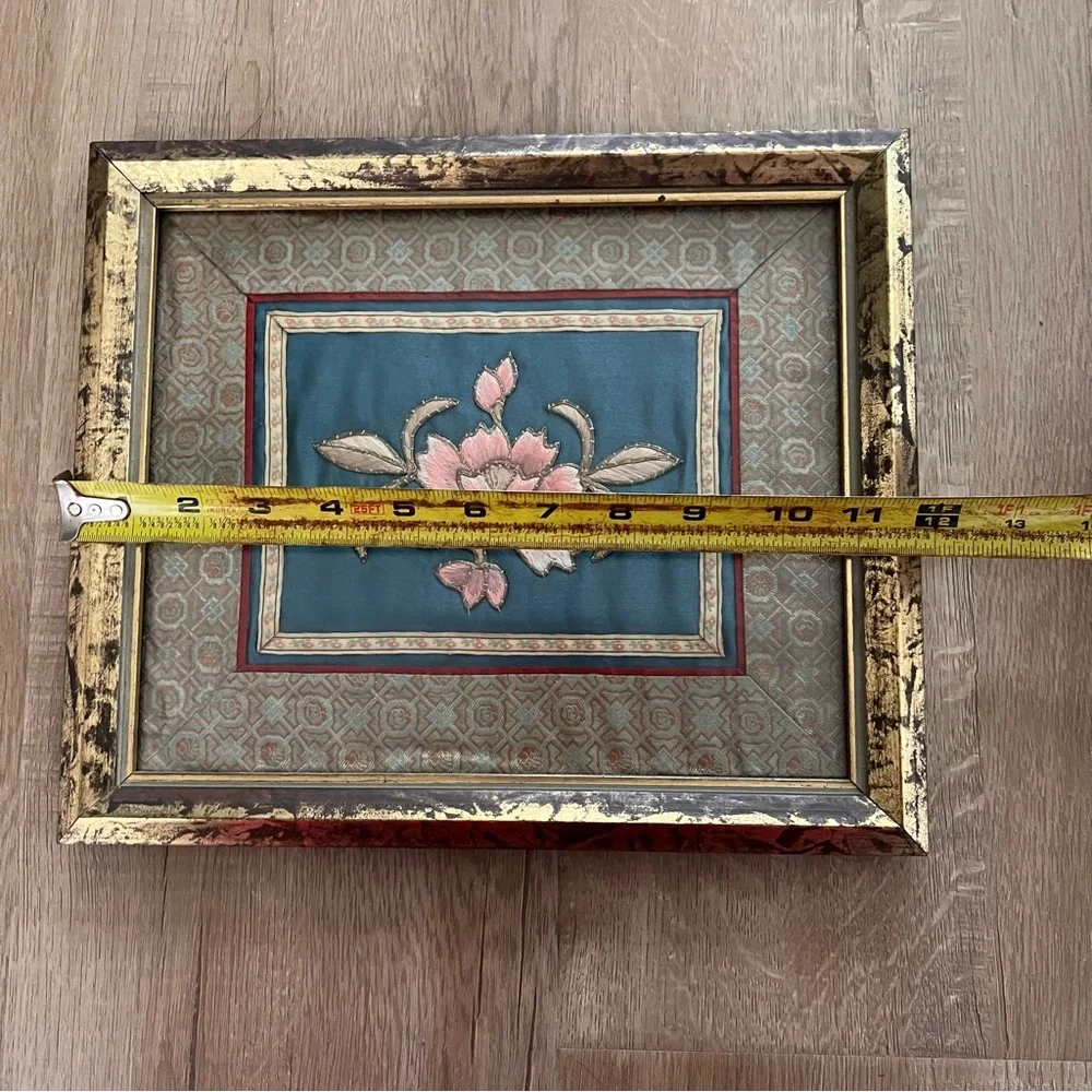 Antique‎ Chinese Embroidered Framed Tapestry Fabric Silk Pink Peony #2